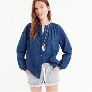 J. Crew Point Sur Peasant Blouse in Windowpane Cotton Voile